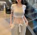 Women's Slim Fit Crop T-Shirt Short U-Neck Casual Top Versatile Solid Color Wrinkle-Resistant Fabric Sexy_ecoleips.com