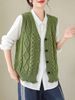 Women's Chic V-Neck Cable Knit Vest, Sleeveless Button-Up Sweater_ecoleips.com