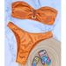 Glossy Satin Strapless Bandeau Bikini Set Front Metal Buckle High Cut Two Piece Beach Swimsuit_ecoleips.com