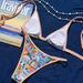 Women Tropical Town Fruit Print Two Piece Bikini Set Striped Trim Adjustable Thin String Triangle High Cut Cheeky Beach Swimsuit_ecoleips.com