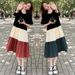 plus Size Korean Style T Shirt Dress Color Blocking Loose Fit Fashionable mid Length Knee Length Skirt for Summer Women's Clothing_ecoleips.com
