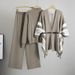 Women's Clothing Fashion Suit Spring And Autumn Loose Casual Knitted Shawl Cardigan Turtleneck Sweater Wide Leg Pants Three Piece Suit_ecoleips.com