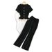 Fashionable And Stylish Sports Contrast Color Short Sleeved Knitted Jacket Top + Wide Leg Pants Two Piece Temperament Women's Suit_ecoleips.com