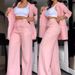 Elegant Women's Suit Set With Slit Sleeve Blazer And Straight-Leg Trousers, Modern Office Casual Two-Piece Outfit_ecoleips.com