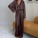 Simulated Silk Sleeve Long Pants Pajamas Loose Fit Wearable Outside Two Piece Set 2026 European And American Autumn_ecoleips.com