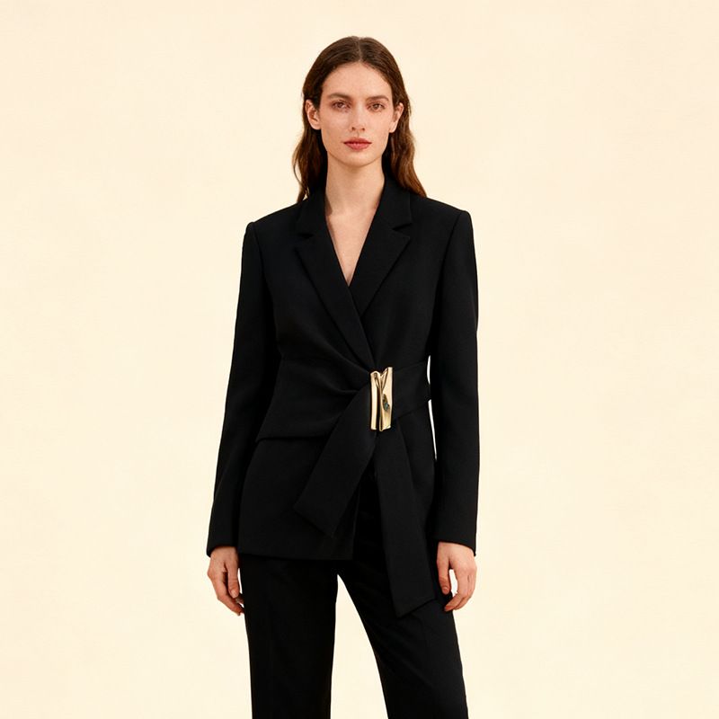 Women's Clothing Women's Elegant Cross-Shoulder Blazer Style Personalized Design High End Suit Jacket For Autumn Commuting_ecoleips.com