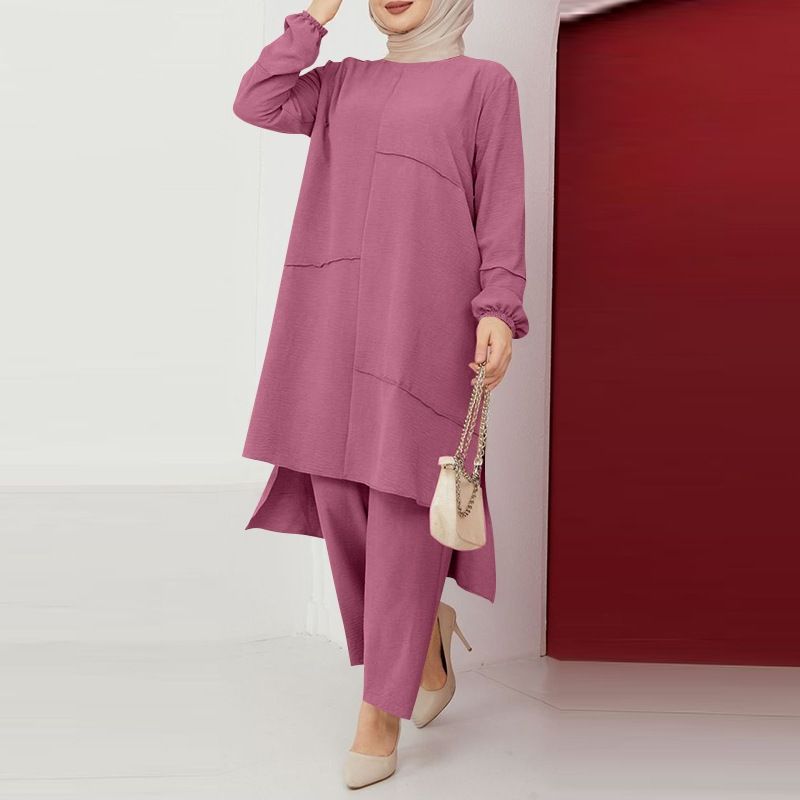Women's Casual Sportswear Two Piece Elegant Long Sleeve Shirt Loose Fashionable Wide Leg Pants Set_ecoleips.com