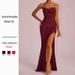 Women's Elegant Slim Fit Long Dress European American Style Solid Color Low Cut Backless Slit Formal Dress_ecoleips.com