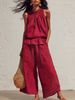 Summer Casual Women's Clothing Set Style Cotton And Linen Sleeveless Ruffled Wide Leg Pants Two Piece_ecoleips.com