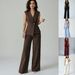 Women's Spring Summer Fashion Lapel Vest And Trousers Two Piece Set Commuting Outfit Regular Size for Cross Border Trade_ecoleips.com