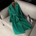 Women's Wool Blend Trench Coat Knee-Length Belted Overcoat With Polo Collar - Slim Fit 3D Texture Winter Coat For Office & Casual Wear_ecoleips.com