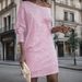 Verve New Women's Fashion Solid Color Asymmetric Shoulder Long Sleeve Short Sequin Dress Gown_ecoleips.com