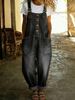 Vintage Distressed Denim Jumpsuit For Women – Relaxed Fit With Adjustable Buckles, Retro Oversized Romper_ecoleips.com