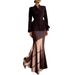 Elegant High-Waist Flowy Midi Dress With Long Sleeves – Women's Tailored Two-Piece Set For Autumn (Wine Red, Dark Brown, Black)_ecoleips.com