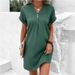 Women's Clothing V Neck Pullover Dress American Style Solid Color Casual Button Detail Comfortable Fit New_ecoleips.com