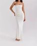 Women's Sexy Strapless Long Dress Solid Color Waist Pleated Elegant Bodycon Dress_ecoleips.com