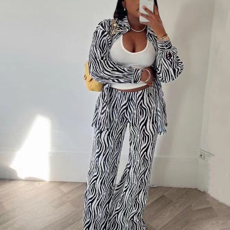 Women's Clothing Pleated pattern long sleeved shirt wide leg pants two piece suit female autumn fashion casual suit_ecoleips.com