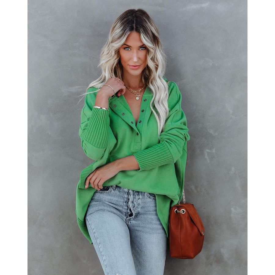 Women's V Neck Hooded Sweatshirt Multi Color Bat Sleeve Loose Threaded Splicing Top Style Autumn Winter New_ecoleips.com