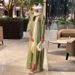 Modest Muslim Fashion Shiny Satin Silk Dress With Bubble Beads Solid Color Two-Piece Set_ecoleips.com