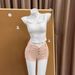 Women's High Waist Slimming Denim Shorts Pink Single Breasted Slim Straight Leg Hot Pants Versatile Spring Summer Hot Girl Style_ecoleips.com