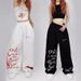 New Women's Hip Hop Dance Pants - Loose Fit Streetwear Jazzy Trousers With Pockets - High Waist Stretchy Polyester Pants For Urban Fashion Black/White_ecoleips.com