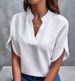 Summer New V-Neck Shirt Women's Solid Color Casual Versatile Short Sleeve Pullover_ecoleips.com