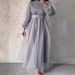 Women's Clothing Spring New Half High Neck Mesh Elegant Slim Lantern Sleeve Dress Women_ecoleips.com