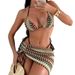 Women's Clothing Wave Pattern Knitted Three Piece Bikini Set Halter Neck Swimsuit For Women Beach Vacation Casual Style_ecoleips.com