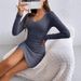 2025 European American Cross-border Bodycon Dress, Spring And Autumn Women's New Ribbed V-neck Slim-fit_ecoleips.com