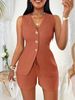 Voya Cross-Border 2025 New European And American Women's Fashion Comfortable Casual Linen Set Open Chest Tie Short_ecoleips.com