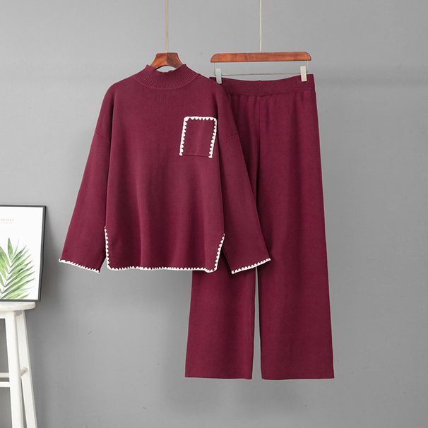 Women's Fashion Trendy Two Piece Set European And American Style Cross Border Jacquard round Neck Loose Top with Straight Leg Pants_ecoleips.com