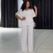 Women's Spring Clothing Set Casual Loose V Neck Top With Drawstring Short Sleeves Matching Trousers_ecoleips.com