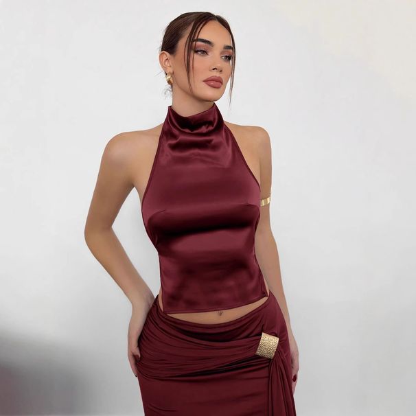Sexy Backless Halter Neck Crop Top for Women Slim Fit Solid Color off Shoulder European And American Style Hot Girl Summer_ecoleips.com