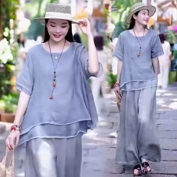 Women's Clothing Retro Style Women's Cotton Linen Two Piece Suit Slimming Design Relaxed Fit Summer For Formal & Casual For Women_ecoleips.com