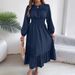 Real Shot Of 2026 Spring/Summer European And American Solid Color Elegant Ruffled Waist-cinching Pleated Long Dress_ecoleips.com