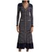Striped Long Sleeve Knit Dress - V-Neck Lace Trim Wrap Dress (Black/Beige, S/M/L/Xl) Ruffled Long Dress For Women_ecoleips.com