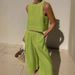 Women's Clothing Casual Loose Solid Color Sleeveless Shirt Trousers Two Piece Suit_ecoleips.com