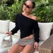 2025 Summer New Fashion Simple Asymmetrical Shoulder Stretch Slim Fit Split Long Sleeve T-Shirt Wholesale_ecoleips.com