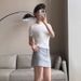 Slim Fit Ribbed Cotton Stretch Short Sleeve T-Shirt For Women, U-Neck Everyday Basic Tee, Soft Comfortable Casual Top_ecoleips.com
