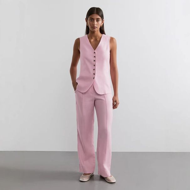 Women's Cotton Linen Undershirt Pants Suit Fashion Spring And Summer New Commuter Vest Wide-legged Pants Suit_ecoleips.com