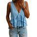 New Spring/Summer Women's Solid Color V-Neck Ruffle Sleeveless Top For European And American Cross-Border Foreign_ecoleips.com