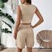 Women's Sleeveless Vest Top & Shorts Set - Elegant Office Casual Outfit, Khaki Two-Piece Suit For Spring Summer_ecoleips.com