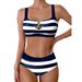 Women's Clothing Large Size Split Tube Top Striped Print Bikini Swimsuit_ecoleips.com
