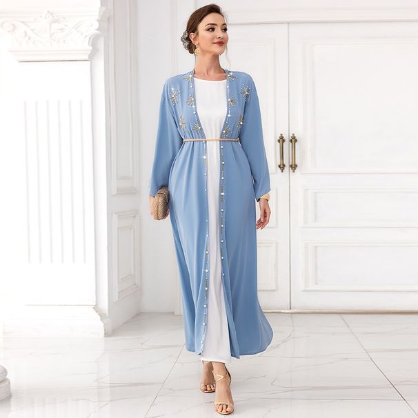 Women's Clothing New Cardigan Outerwear Hand Sewn Diamonds Abaya Kimono_ecoleips.com
