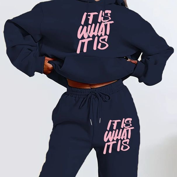 Women's Street Casual And Stylish Autumn Winter Sweatshirt And Sweatpants Set Letter Pattern Hoodie Two-Piece Outfit_ecoleips.com