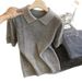 Women's Grey Openwork Knit Sweater Collared Short Sleeved Slim Fit Elegant Trendy Top For Summer New Style_ecoleips.com