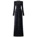 K Elegant Temperament, Heavy Industry Nail Bead Inlaid Diamond Long Sleeved Dress, Formal Dress, Long Skirt_ecoleips.com
