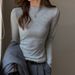Women's Grey Faux Cashmere Knit Top Stand Collar Base Layer Sophisticated Outerwear For Autumn Winter Regular Fit_ecoleips.com