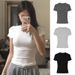 Women's Clothing White Short Sleeved Women's Winter Plus Velvet Slim Fit Hot Girl Short Bottoming Shirt Summer Round Neck Inner Wear_ecoleips.com