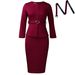 Women's Clothing Fashion Round Neck Elegant Elegant Pencil Dress With Belt | Stretchy Office Wear | High-Waist Bodycon Midi Dress For Women_ecoleips.com